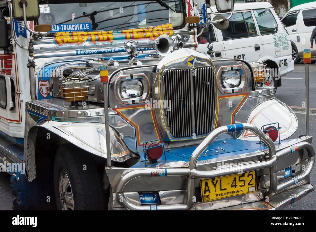 Shini jeepney with a lot of chrome. Baguio, Philippines. Stock Photo