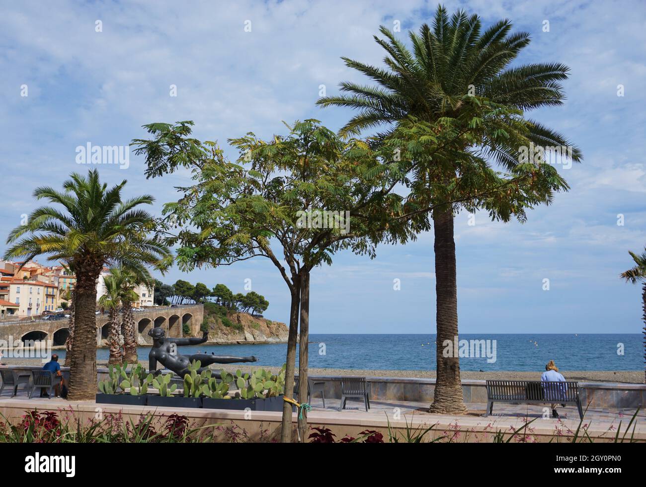 Banyuls-sur-Mer, France - view at promenade featuring statue by Aristide Maillol (1861-1944) Stock Photo