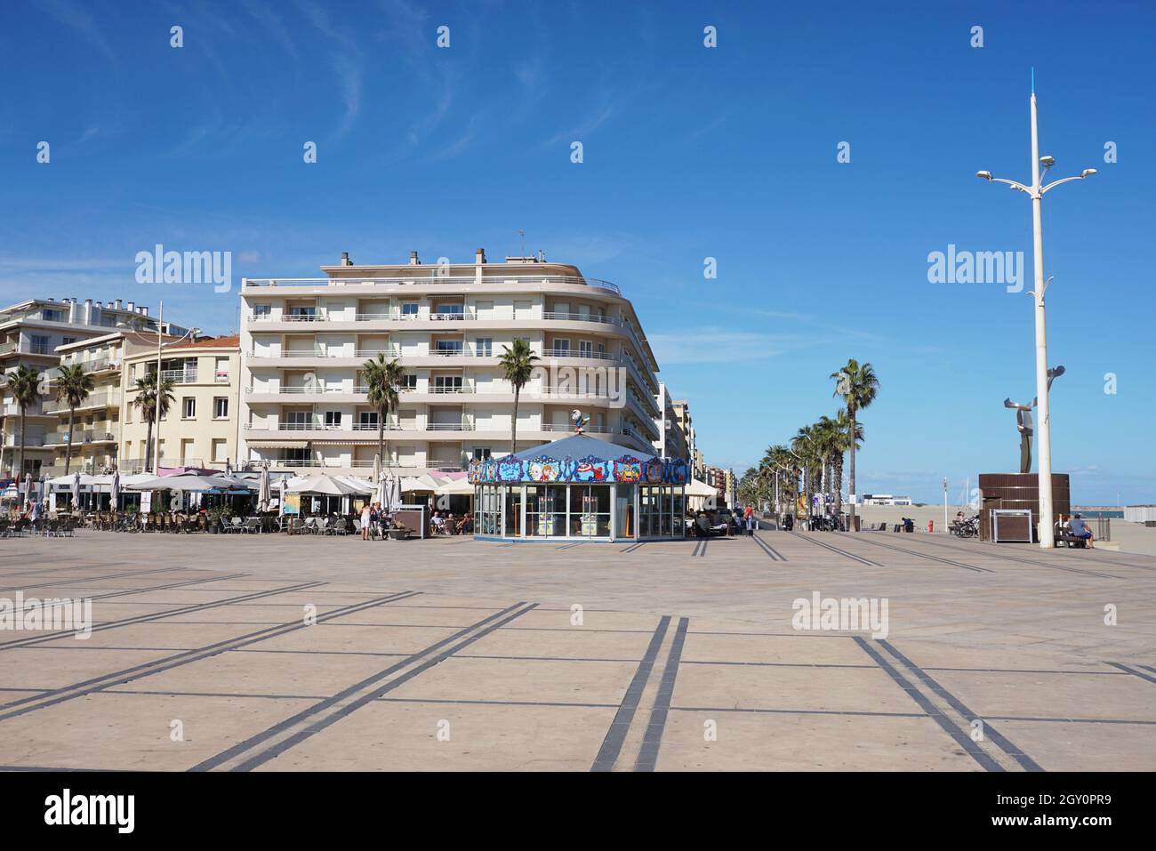 Canet-Plage, France - view at Place de la Mediterrània on blue sky day Stock Photo