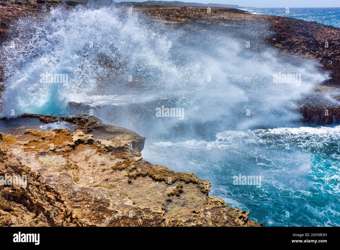 Waves splashing on the rocky coast Stock Photo - Alamy