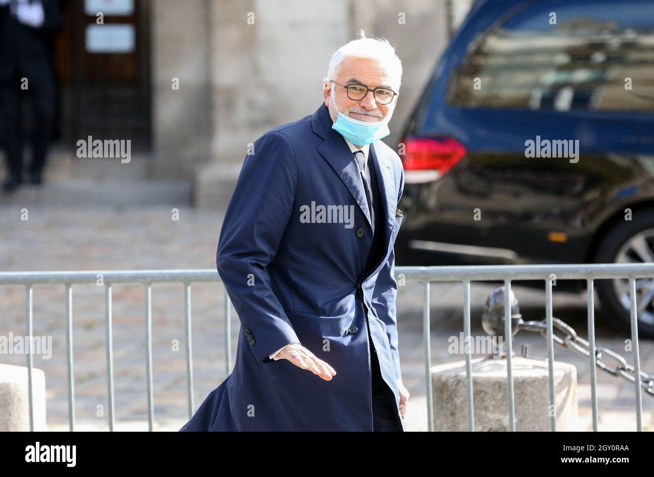 Pascal Praud during a tribute mass for French tycoon Bernard Tapie at Saint  Germain des Pres church in Paris, France on October 6, 2021. The funeral  will be held on October 8