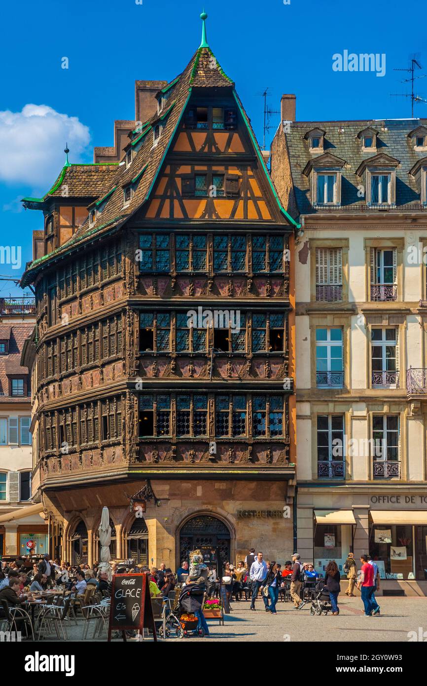 The lovely Kammerzell House, a famous building on the Place de la Cathédrale in Strasbourg. It is one of the most ornate and well preserved medieval... Stock Photo