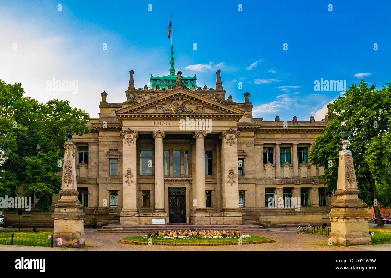 Great panoramic view of the Palais de Justice of Strasbourg before renovation. It is a large 19th-century neo-Greek building in the Tribunal quarter... Stock Photo