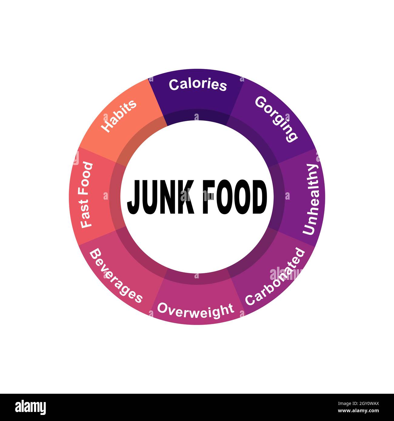Diagram concept with Junk Food text and keywords. EPS 10 isolated on white background Stock Vector
