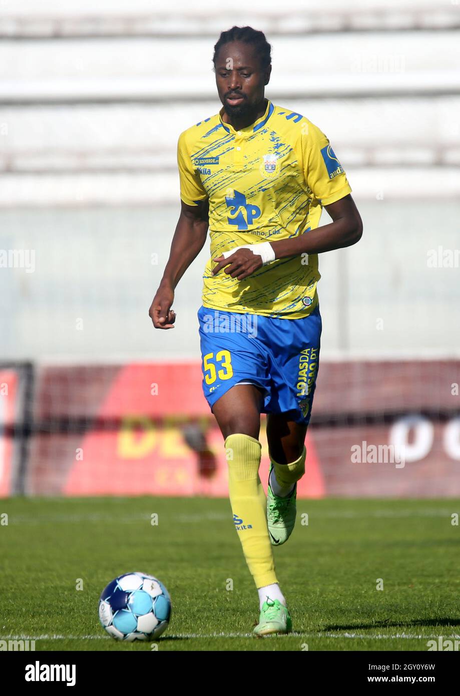 MOREIRA DE CONEGOS, PORTUGAL - SEPTEMBER 25: Pedro Moreira of FC Arouca  looks on ,during the Liga Portugal Bwin match between Moreirense FC and FC  Arouca at Estadio Comendador Joaquim de Almeida