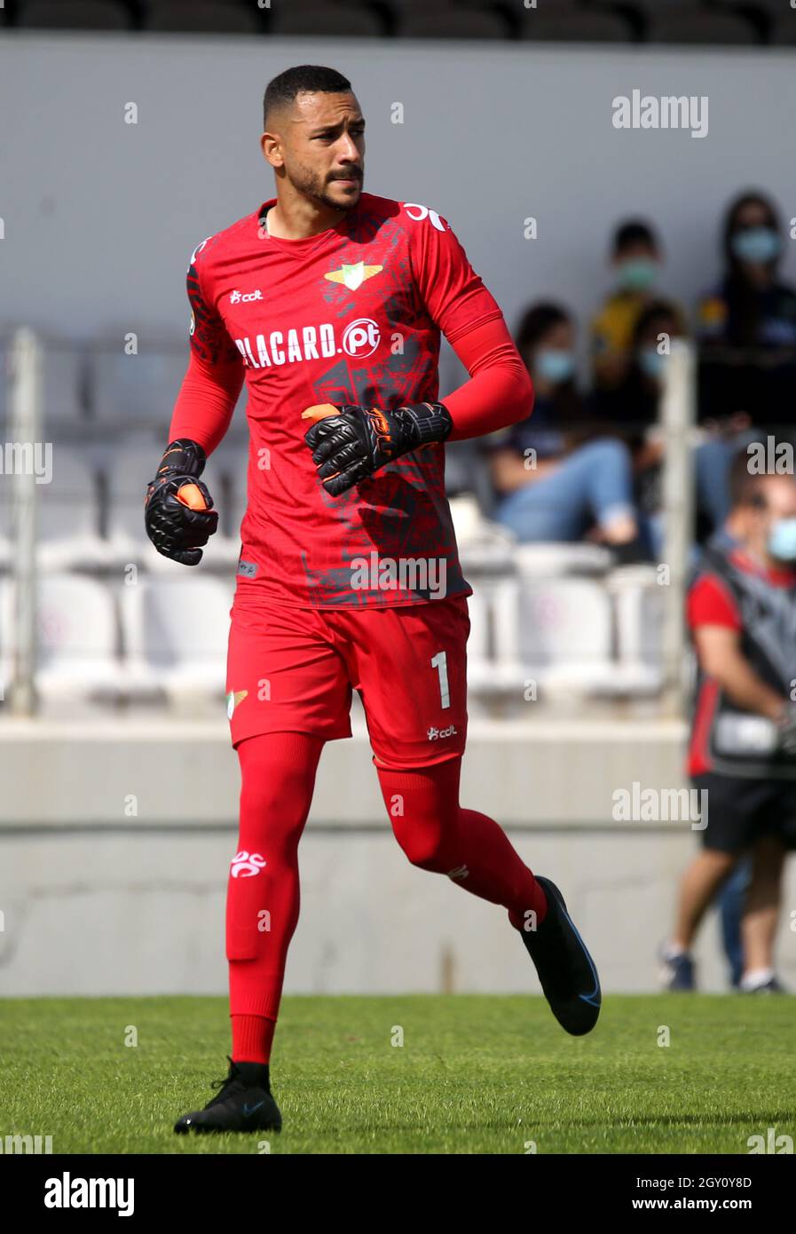 MOREIRA DE CONEGOS, PORTUGAL - SEPTEMBER 25: Pedro Moreira of FC Arouca  looks on ,during the Liga Portugal Bwin match between Moreirense FC and FC  Arouca at Estadio Comendador Joaquim de Almeida