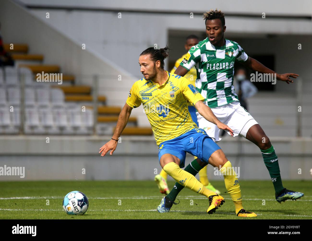 MOREIRA DE CONEGOS, PORTUGAL - SEPTEMBER 25: Pedro Moreira of FC Arouca  looks on ,during the Liga Portugal Bwin match between Moreirense FC and FC  Arouca at Estadio Comendador Joaquim de Almeida