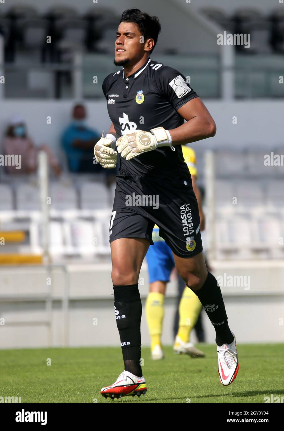 MOREIRA DE CONEGOS, PORTUGAL - SEPTEMBER 25: Pedro Moreira of FC Arouca  looks on ,during the Liga Portugal Bwin match between Moreirense FC and FC  Arouca at Estadio Comendador Joaquim de Almeida