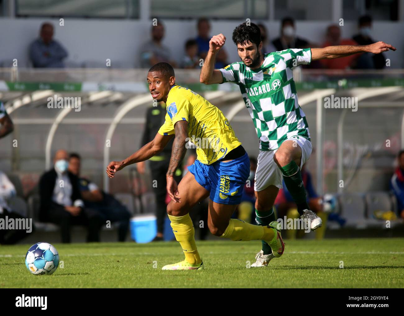 MOREIRA DE CONEGOS, PORTUGAL - SEPTEMBER 25: Pedro Moreira of FC Arouca  looks on ,during the Liga Portugal Bwin match between Moreirense FC and FC  Arouca at Estadio Comendador Joaquim de Almeida