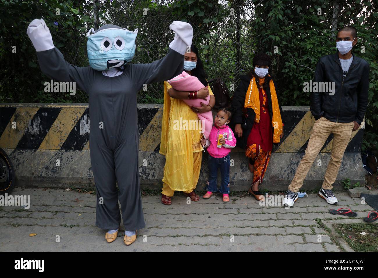 Kathmandu, NE, Nepal October 6, 2021, A human dummy raising awareness