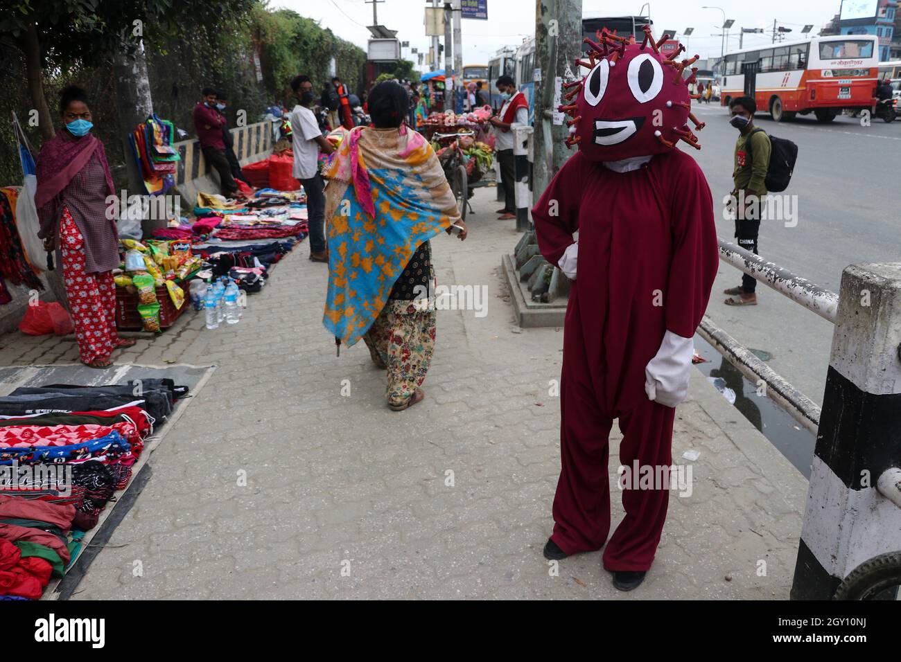 Kathmandu, NE, Nepal October 6, 2021, A human dummy raising awareness