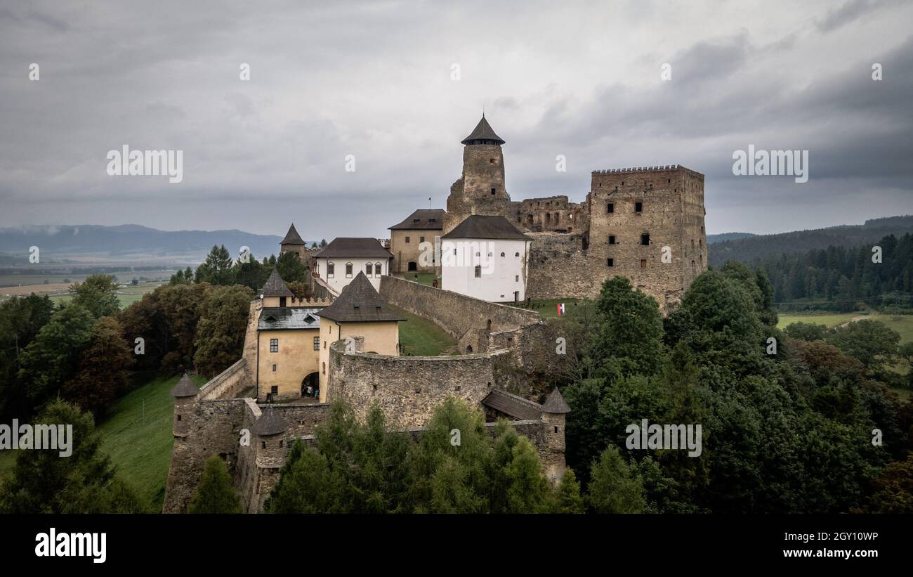 Aerial view of the castle in Stara Lubovna, Slovakia Stock Photo