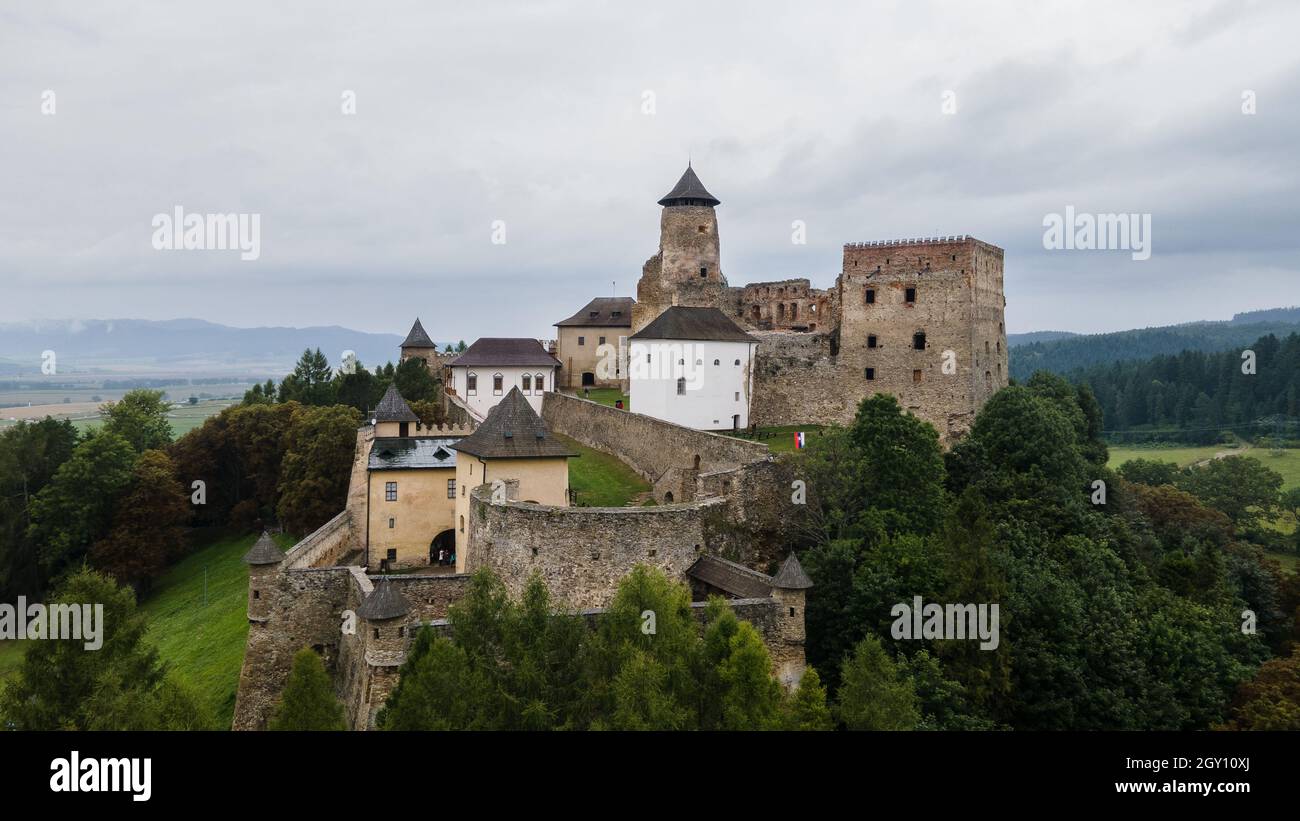 Aerial view of the castle in Stara Lubovna, Slovakia Stock Photo