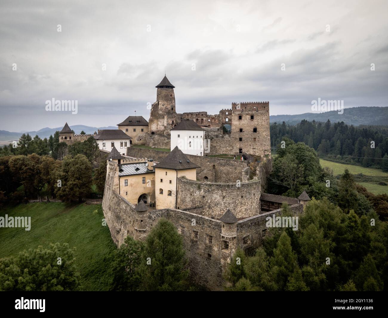 Aerial view of the castle in Stara Lubovna, Slovakia Stock Photo