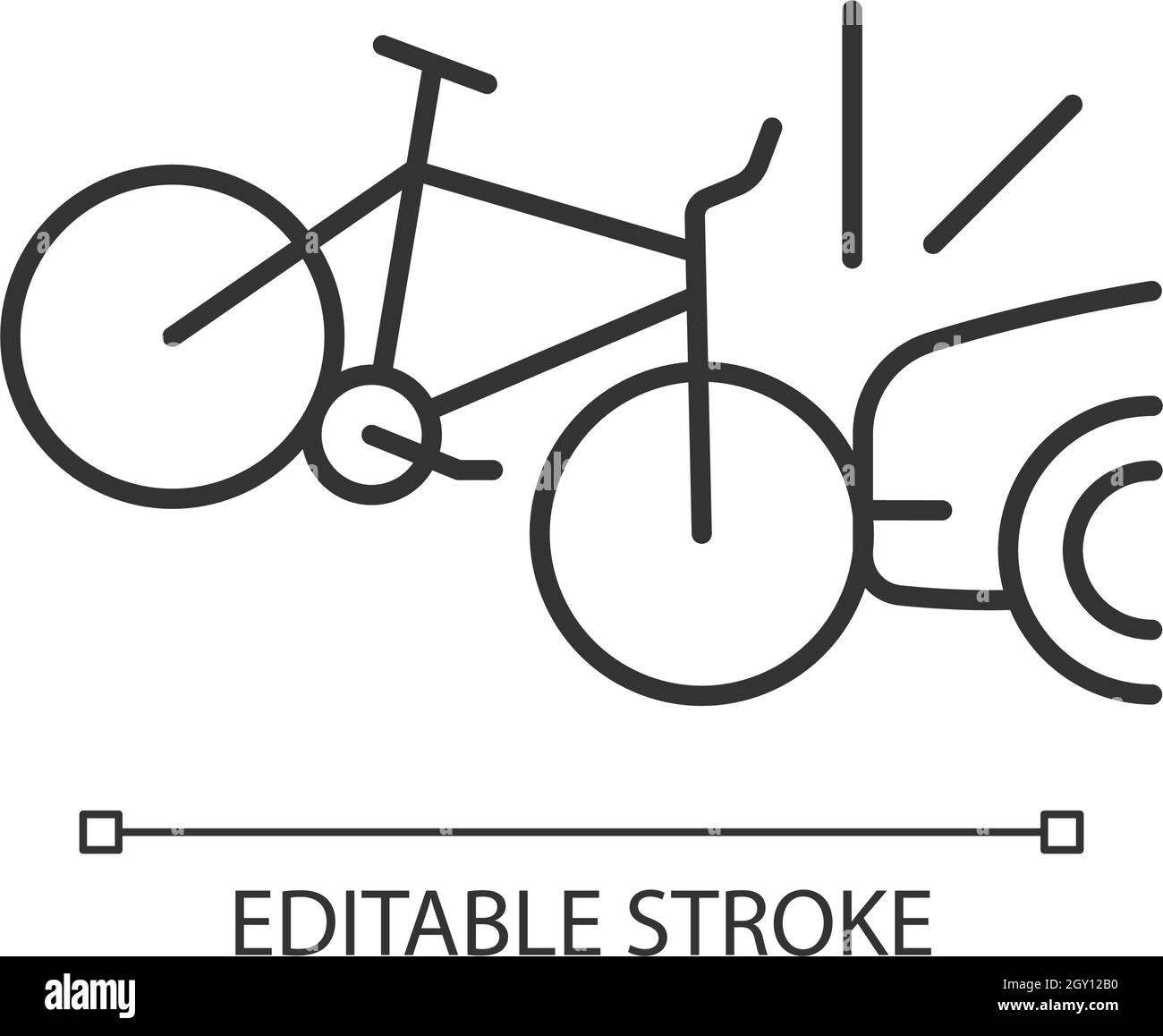 Car collision with cyclist linear icon Stock Vector