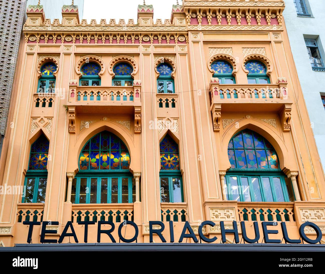 Facade of the 'Teatro Riachuelo' in 'La Gloria' district in Rio de Janeiro, Brazil. Stock Photo