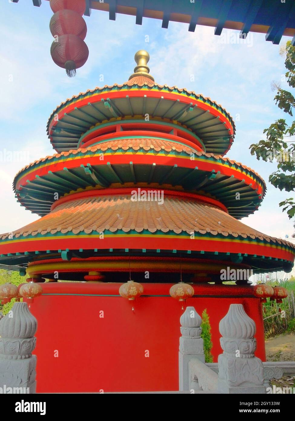 a temple with a red majority color in Jakarta, Indonesia Stock Photo