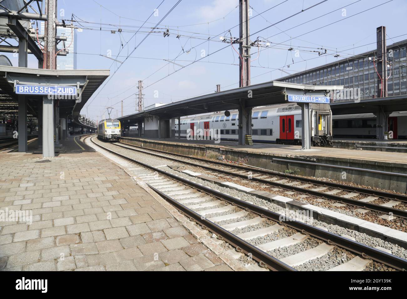 trains in the Brussels South Railway Station Stock Photohttps. tracks and t...