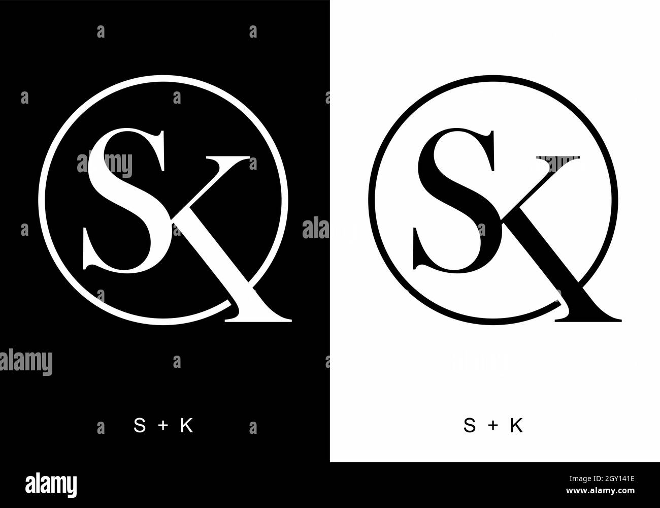 Black and white color of SK initial letter design Stock Vector Image