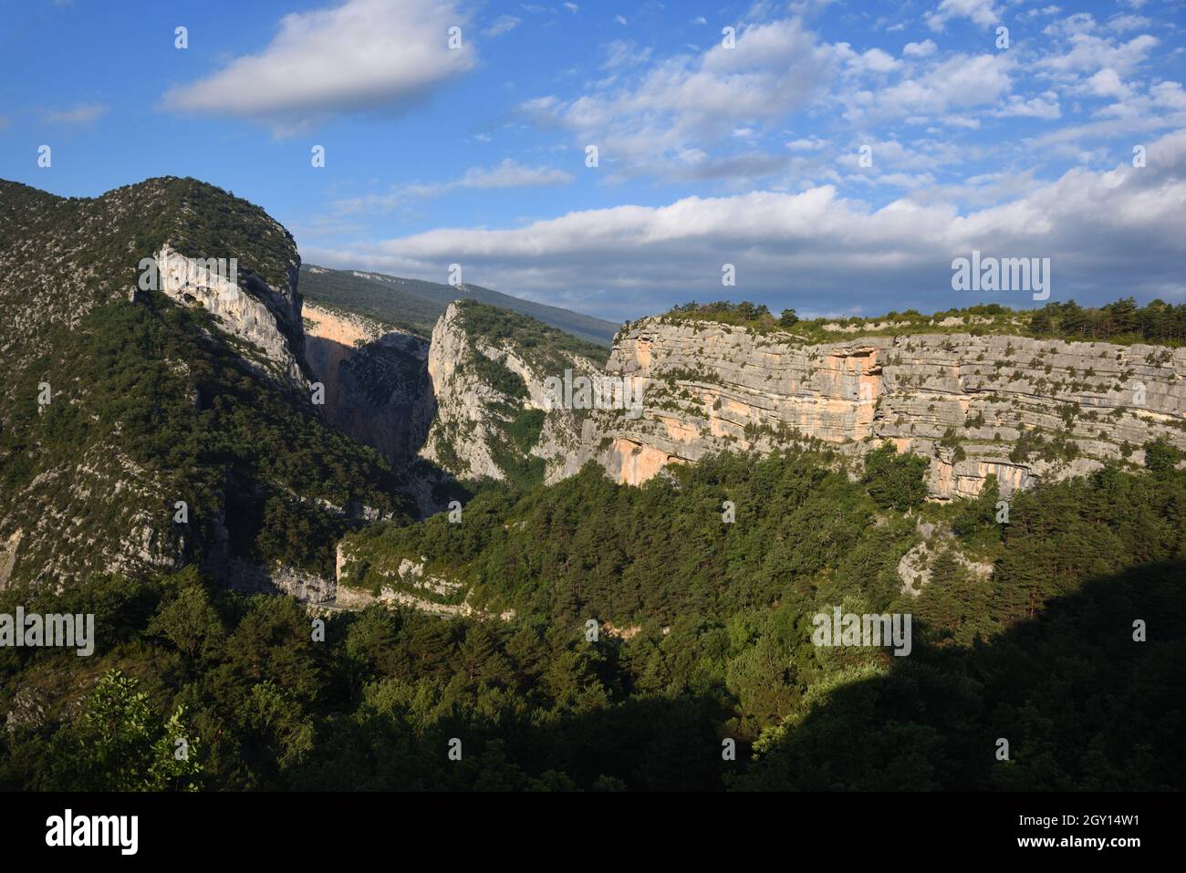 Couloir Samson, Point Sublime, Route des Crêtes & Cliffs in the Verdon Gorge or Gorges du Verdon Rougon Alpes-de-Haute-Provence Provence France Stock Photo