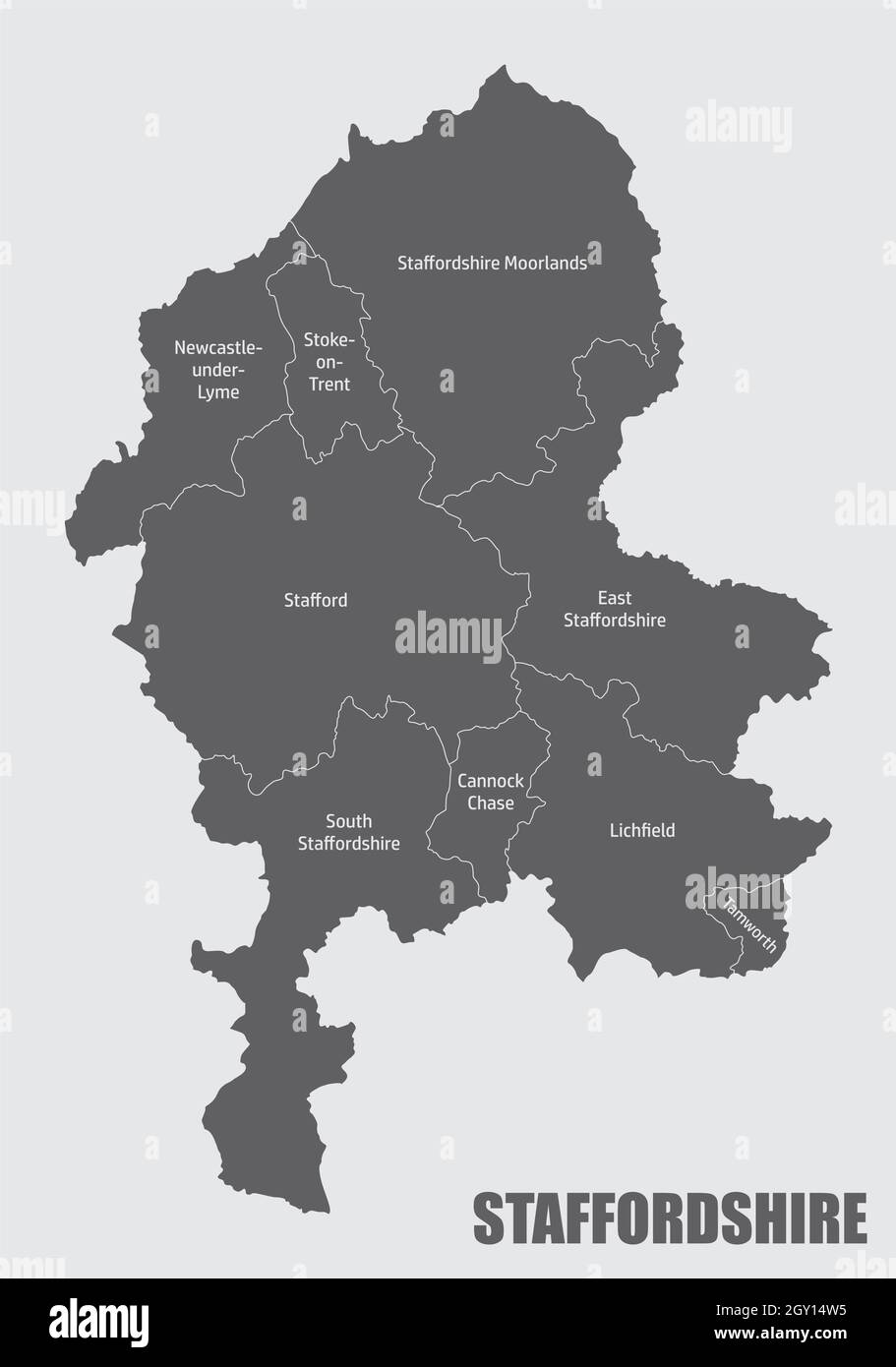 Map Of Stafford And Surrounding Areas Staffordshire County Isolated Map Divided In Districts With Labels, England  Stock Vector Image & Art - Alamy