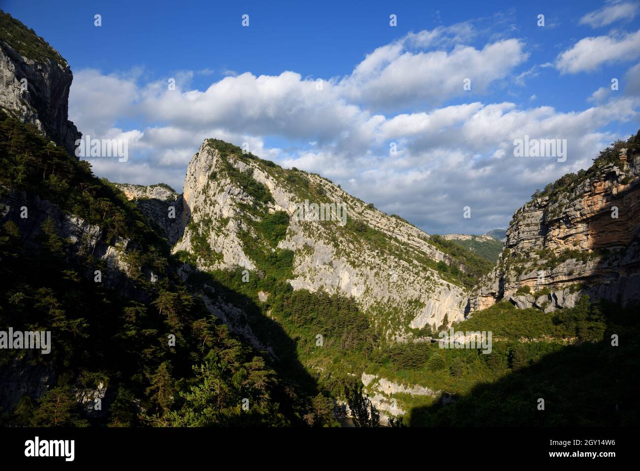 Couloir Samson, Point Sublime, Route des Crêtes & Cliffs in the Verdon Gorge or Gorges du Verdon Rougon Alpes-de-Haute-Provence Provence France Stock Photo