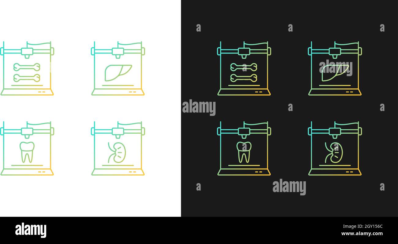 Three dimensional bioprinting gradient icons set for dark and light mode Stock Vector