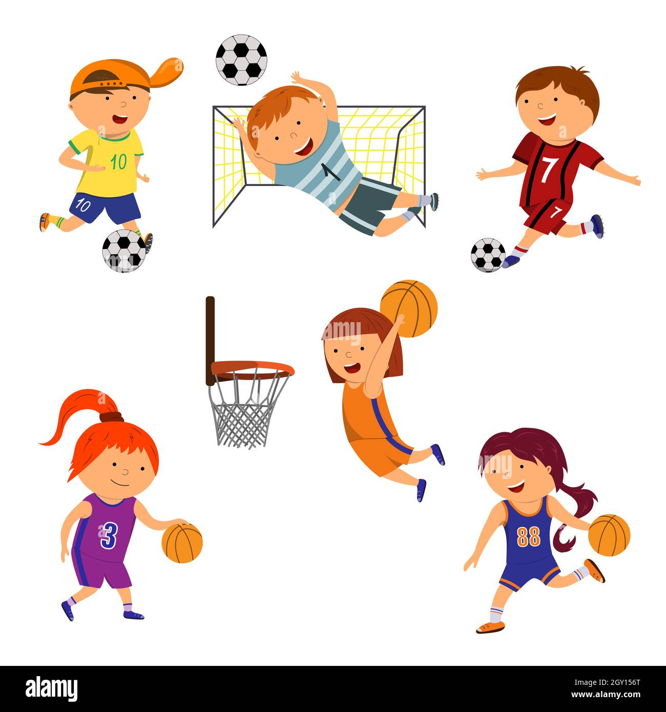 Cute Kids Doing Various Kinds of Sports Set, - Stock