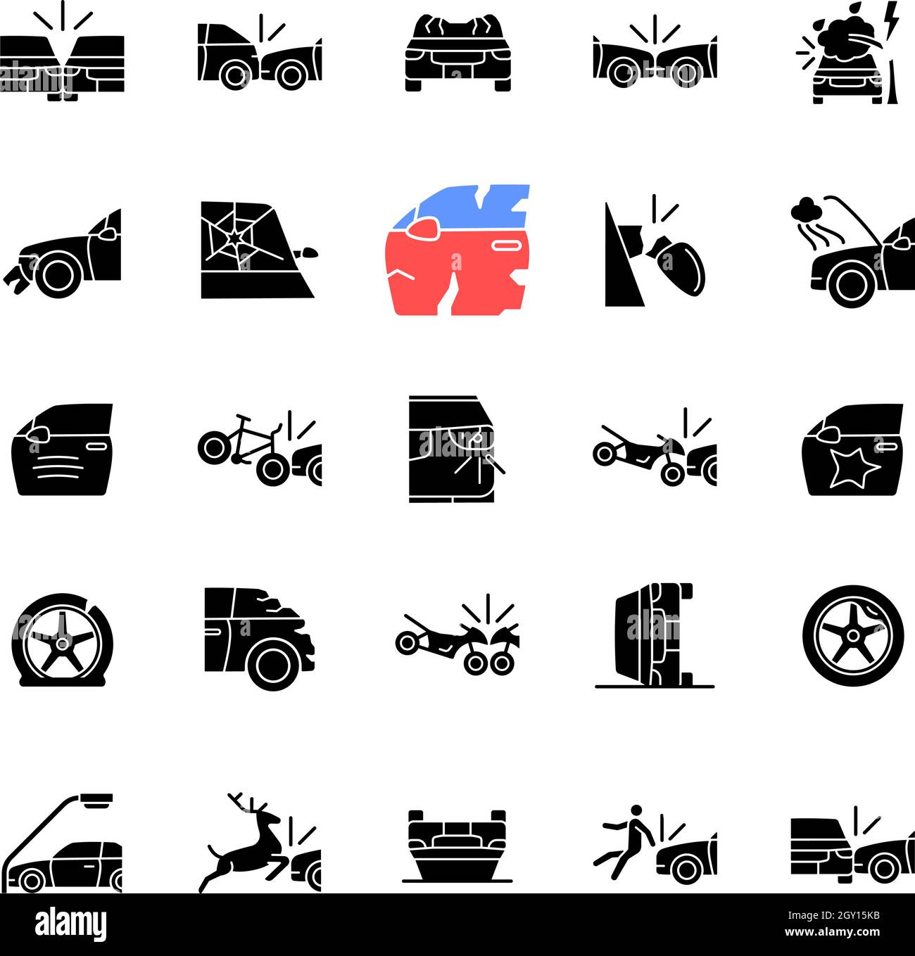Car accident types black glyph icons set on white space Stock Vector ...