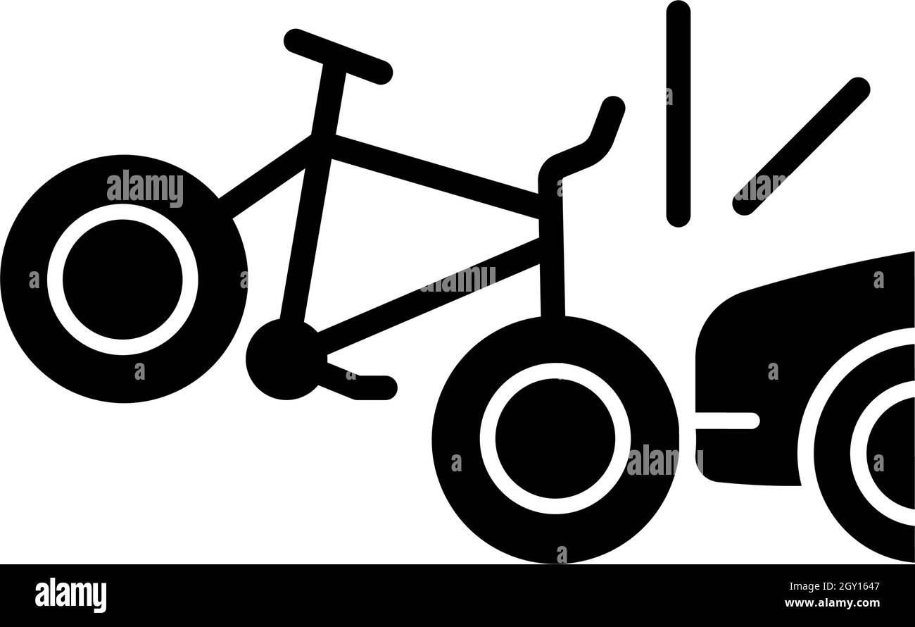 Car collision with cyclist black glyph icon Stock Vector