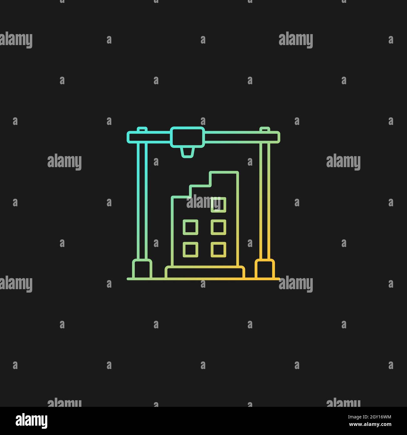3d printed building design gradient vector icon for dark theme Stock Vector