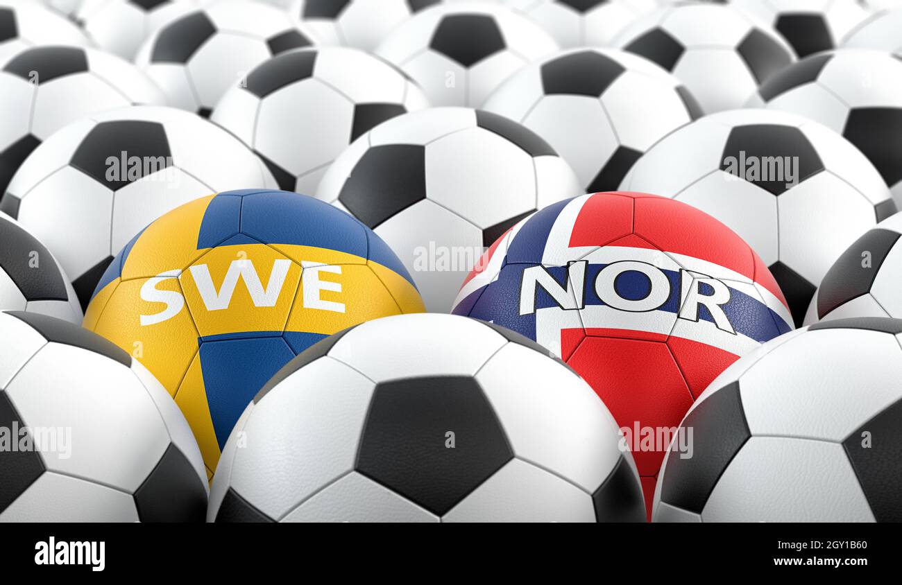 Norway vs. Sweden Soccer Match Leather balls in Norway and Sweden