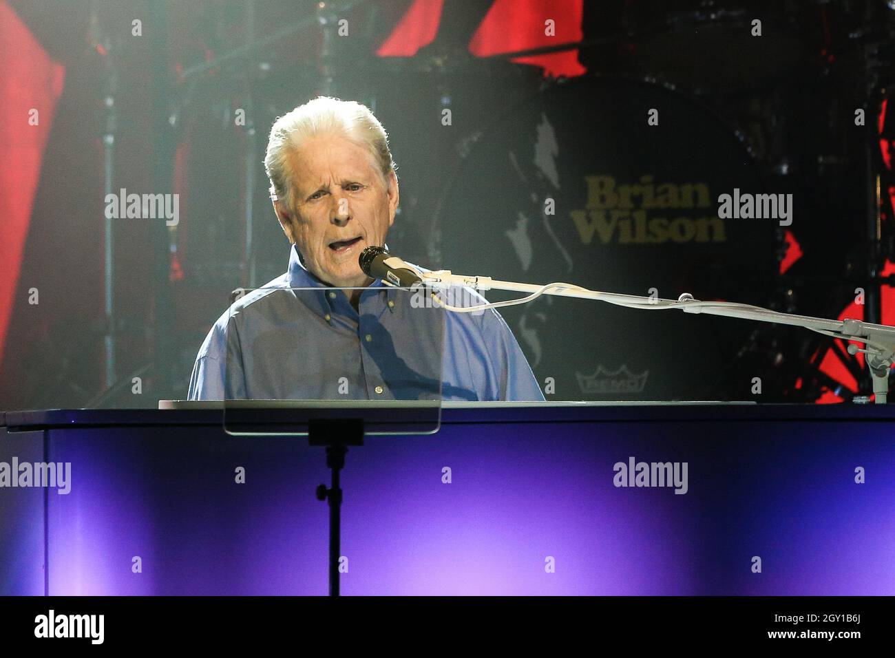 Brian Wilson, co-founder of the Beach Boys, performs in concert at the Paramount on October 5, 2021 in Huntington, New York. Stock Photo