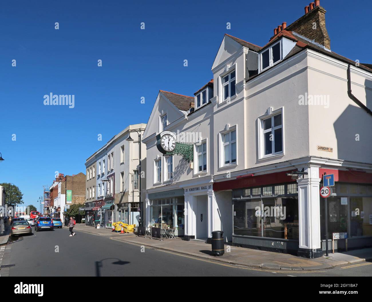 Westow Street, Crystal Palace, south London, UK. Busy shopping street packed with trendy cafes and independent shops. Stock Photo