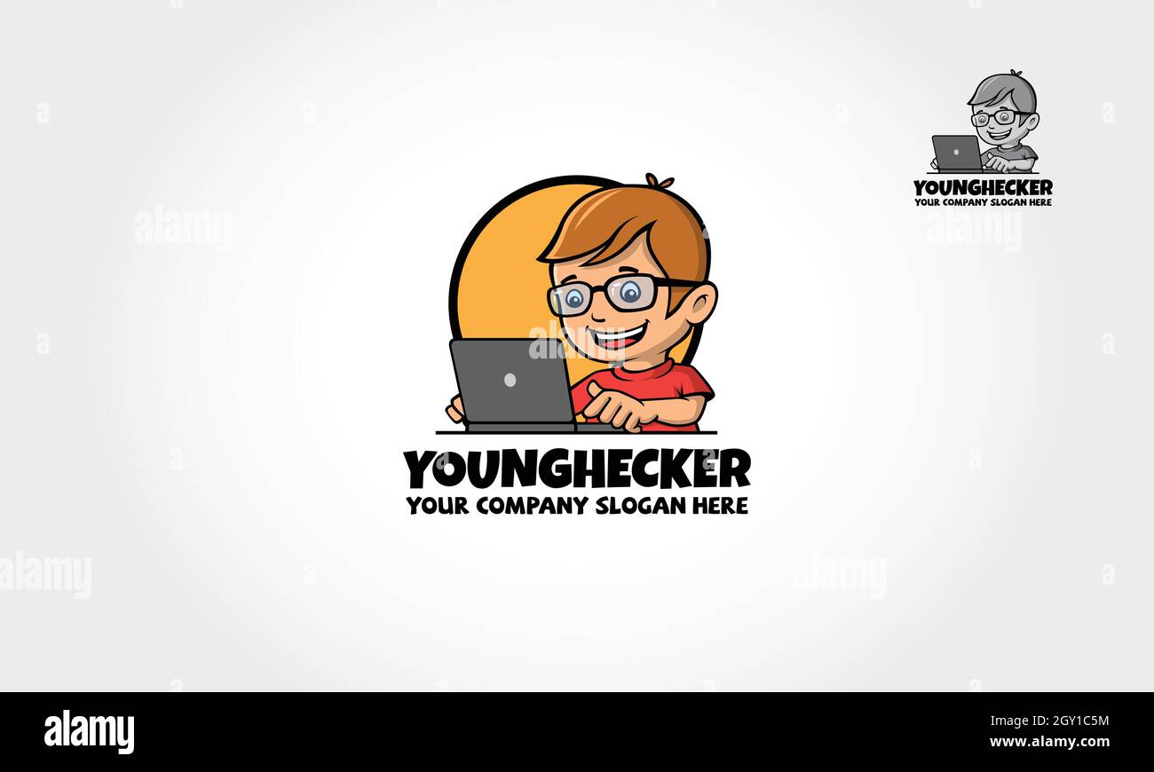 Young Hacker Logo Cartoon Mascot. Vector logo illustration. Vector cartoon  working with his laptop. A cute and Smart Mascot Boy / Character Stock  Vector Image & Art - Alamy