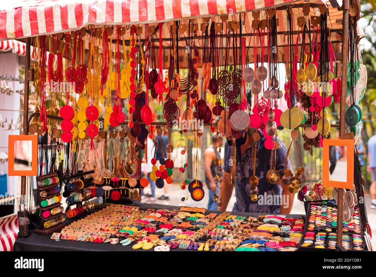 Colorful handmade costume jewelry at the Belo Horizonte Hippie Fair in  Brazil Stock Photo - Alamy