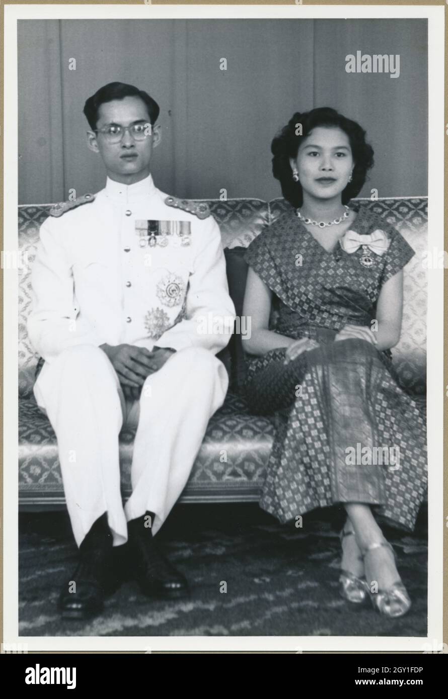 King Bhumibol Adulyadej and Queen Sirikit of Thailand Stock Photo