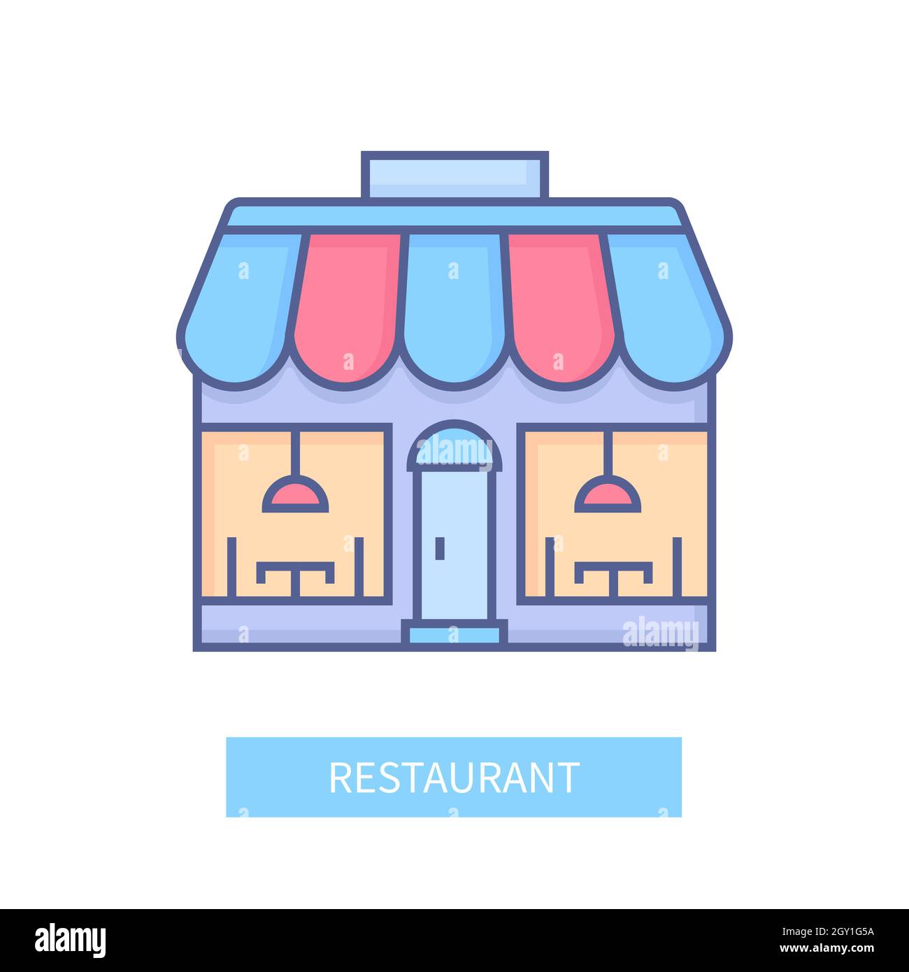 Restaurant - modern colored line design style icon on white background. Neat detailed image of cozy street cafe. One of those public places where you Stock Vector