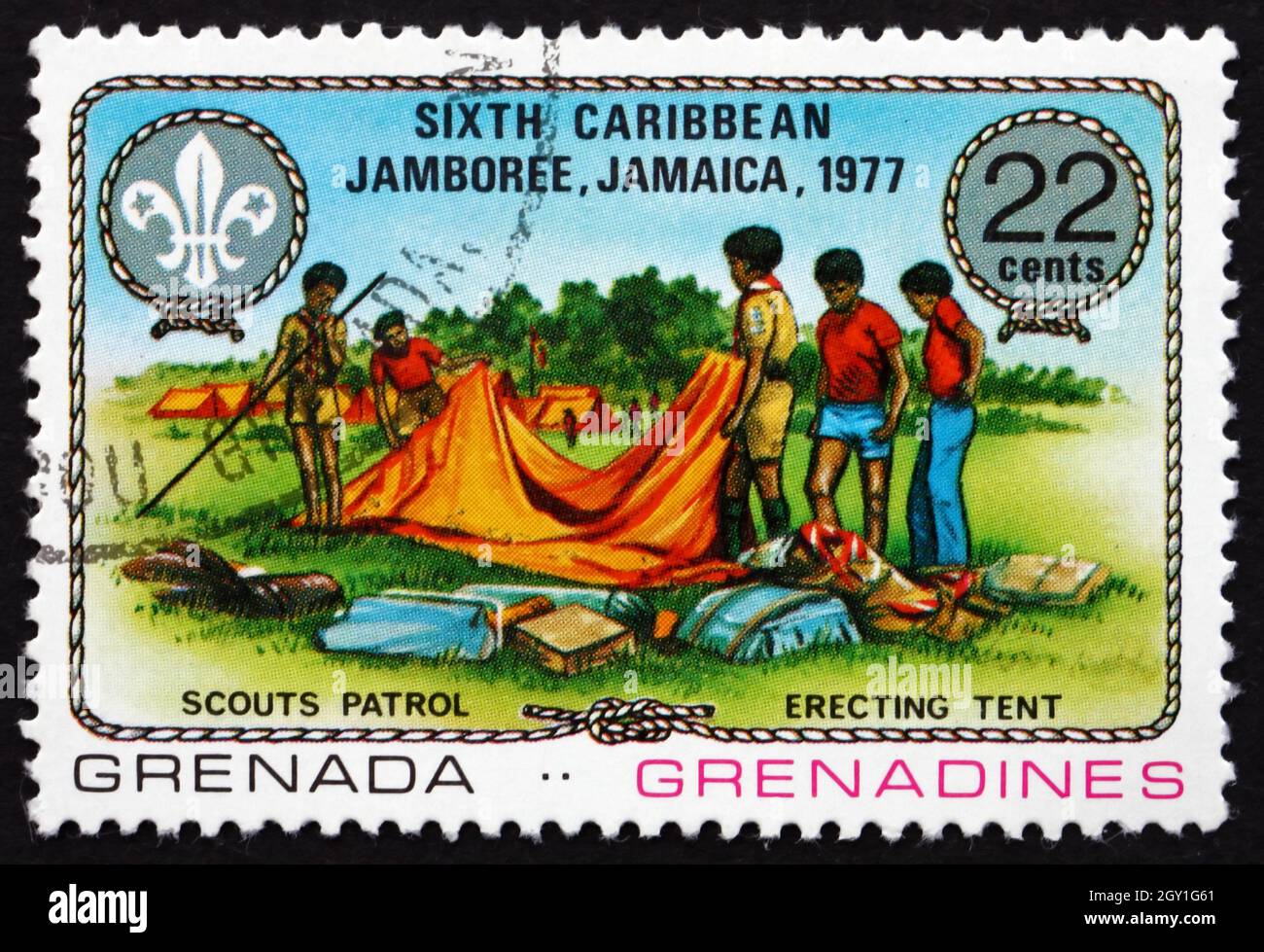 GRENADA CIRCA 1977 a stamp printed in Grenada shows Erecting Tent