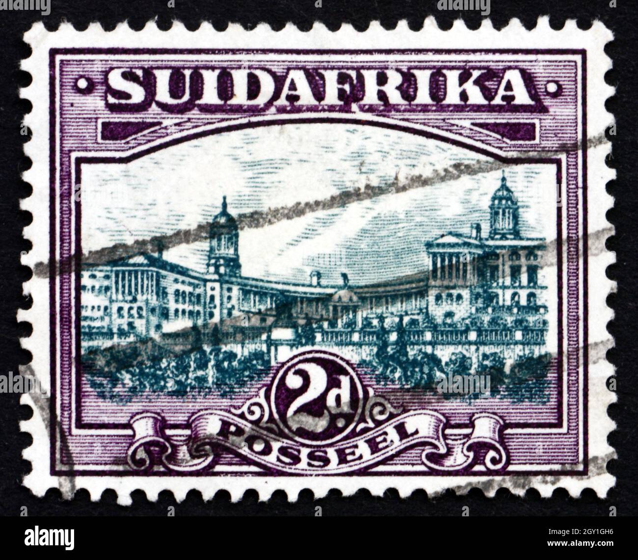 SOUTH AFRICA - CIRCA 1945: a stamp printed in South Africa shows Government Buildings, Pretoria, circa 1945 Stock Photo