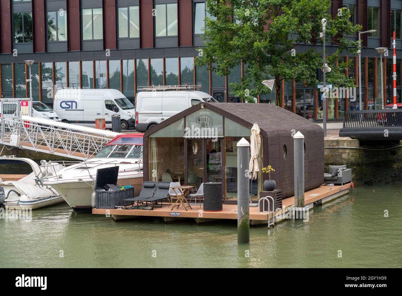 The Wikkelboat, a houseboat made of 24 layers, glued, cardboard from