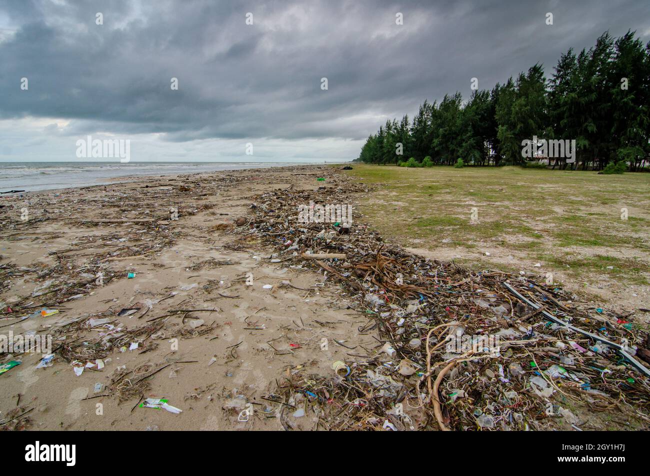 Plastic waste that fills the beach Stock Photo