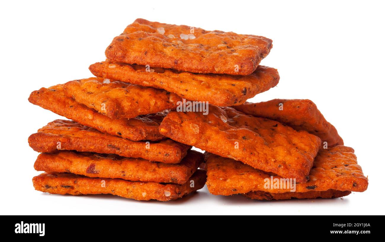 Dried bread crisps isolated on white background Stock Photo