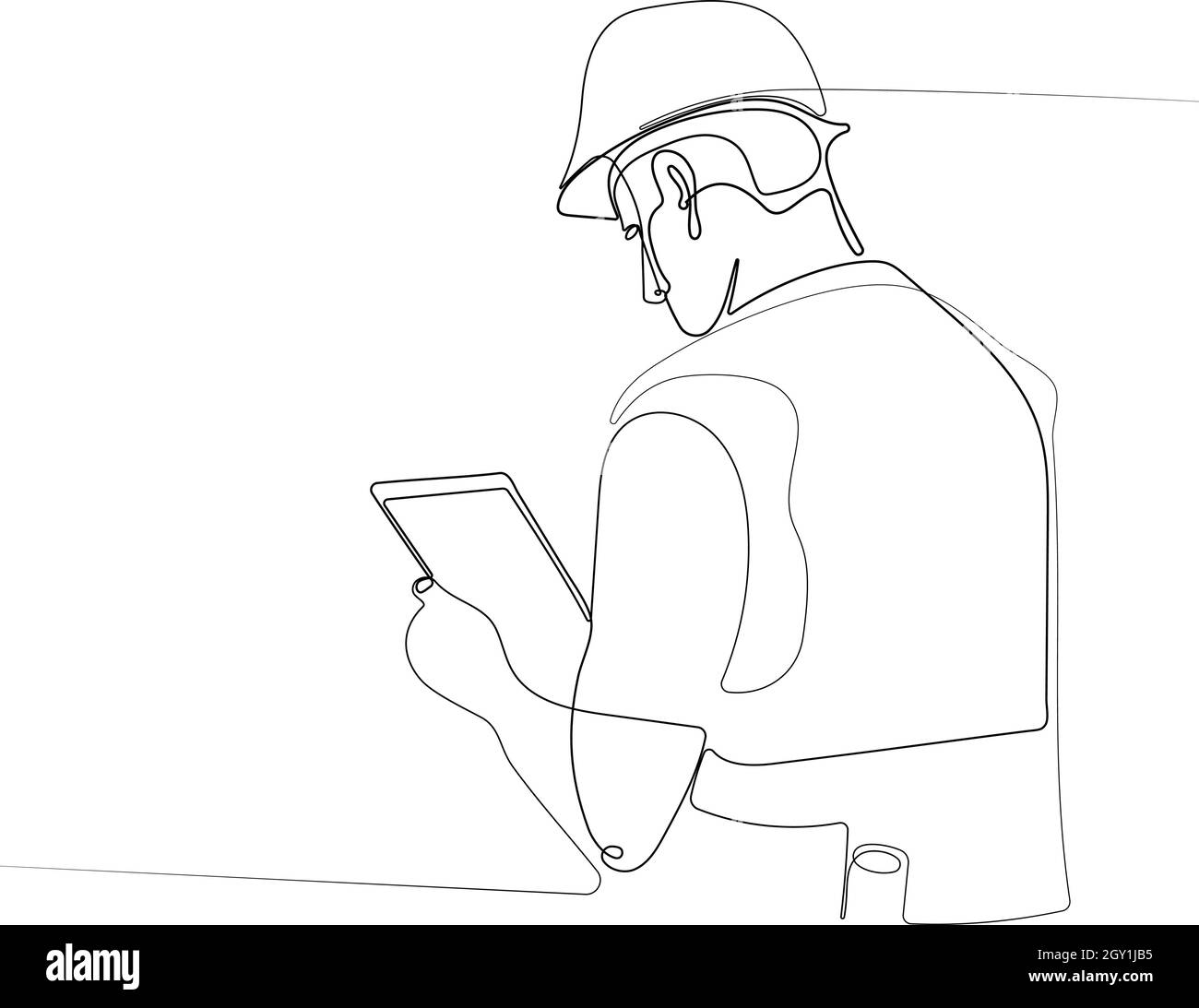 Close up of young Caucasian worker with helmet Stock Vector