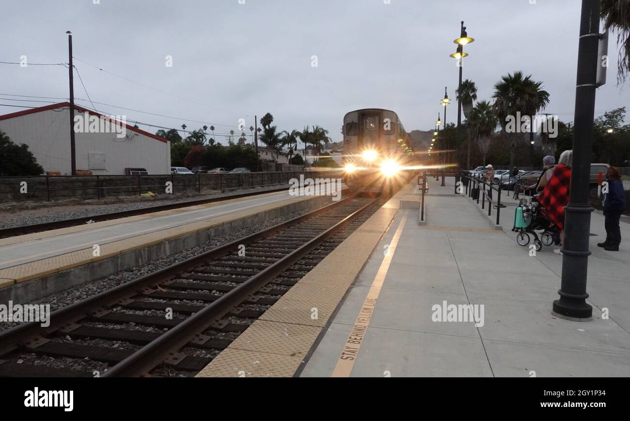 The Pacific Surfliner arriving atSanta Barbara rail station, California, USA Stock Photo