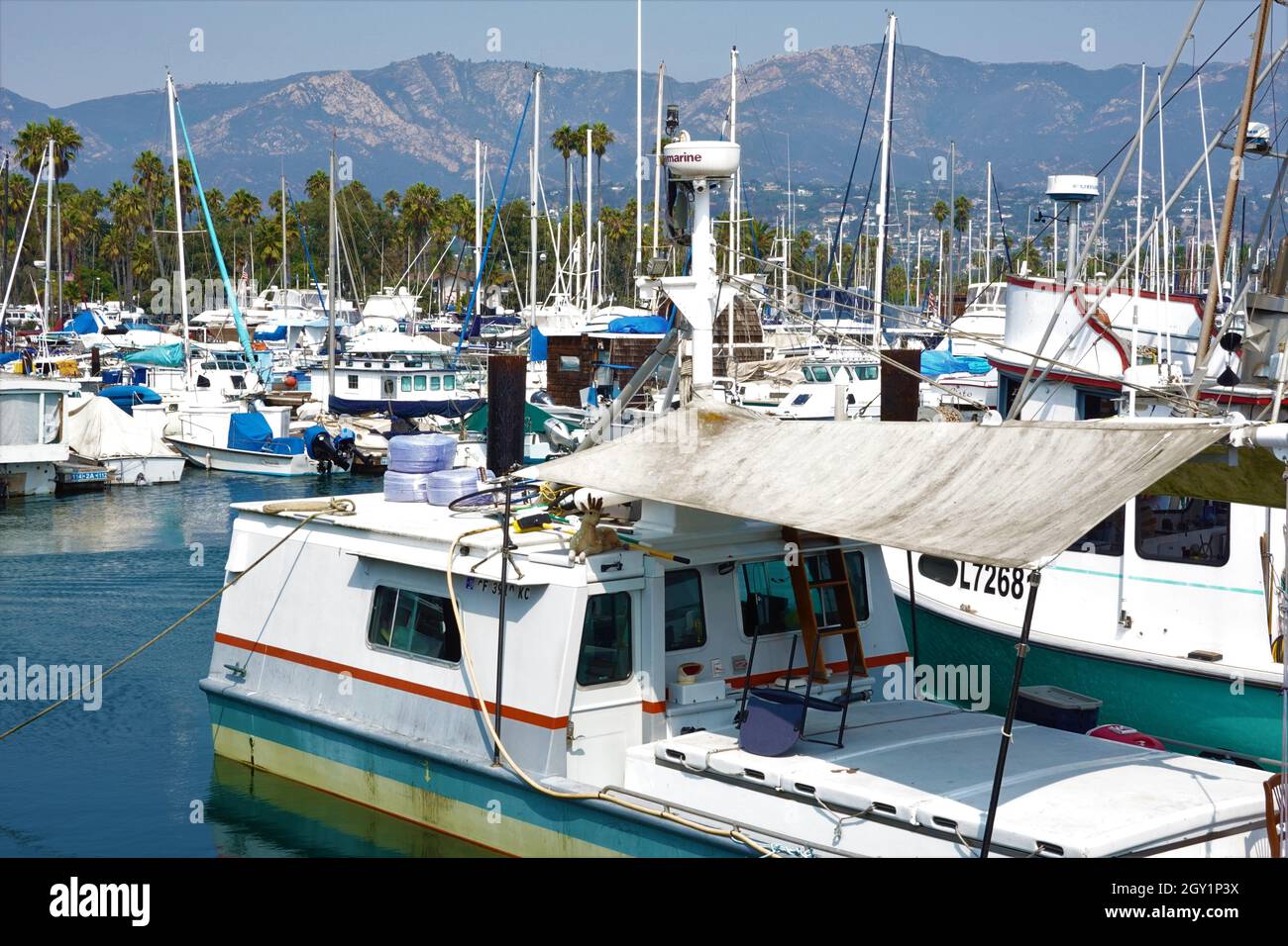 Santa Barbara Harbor on a lovely sunny summers day, California, USA Stock Photo