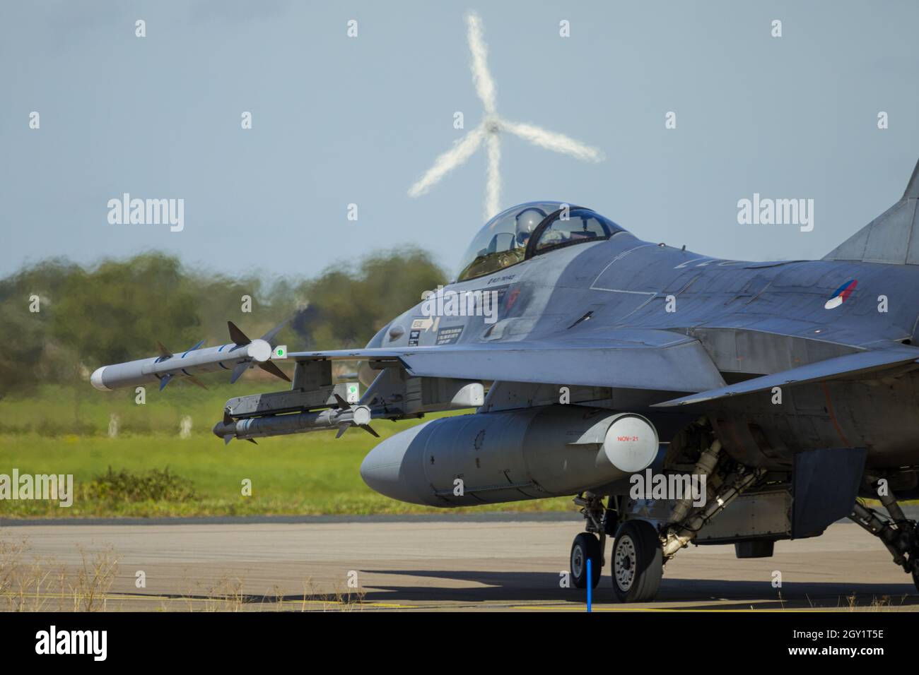 Leeuwarden Netherlands Oct. 4 2021 Weapon Instructor Course F-16 preparing for take off Stock Photo