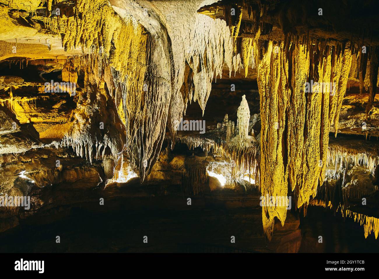 Cave formations stalagmites and stalactites Stock Photo