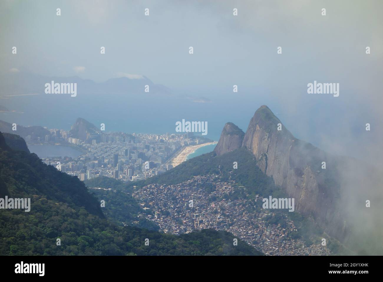 Aerial view of the coastal buildings and sea of Rio de Janeiro, Brazil ...
