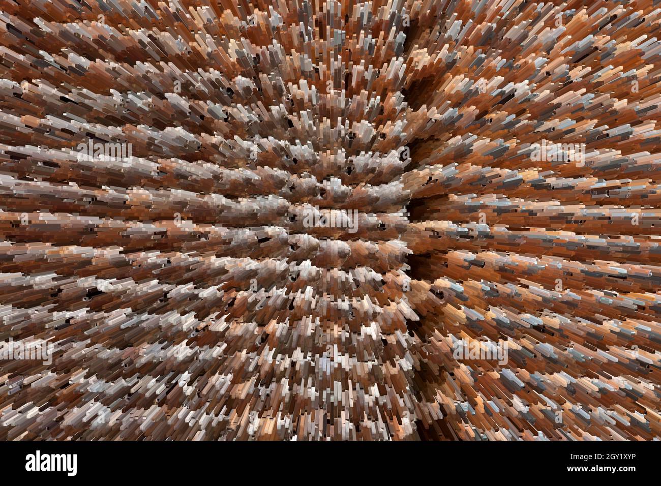 Abstracted view of stack of bobbins, Masson Mills, Derbyshire, England, UK Stock Photo